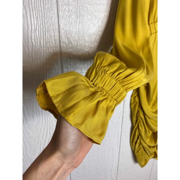L'ACADEMIE 'Nichole' Mustard Yellow Long Sleeve Ruched Mini Dress SMALL - Picture 11 of 15